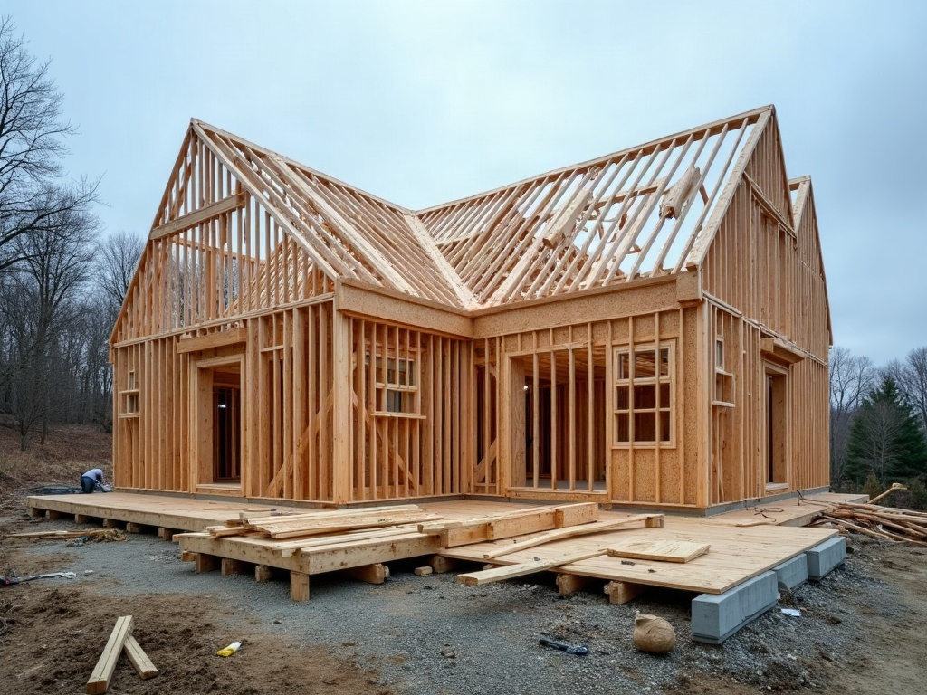 Residential remodel in progress on a Kingsburg home with framing and new windows